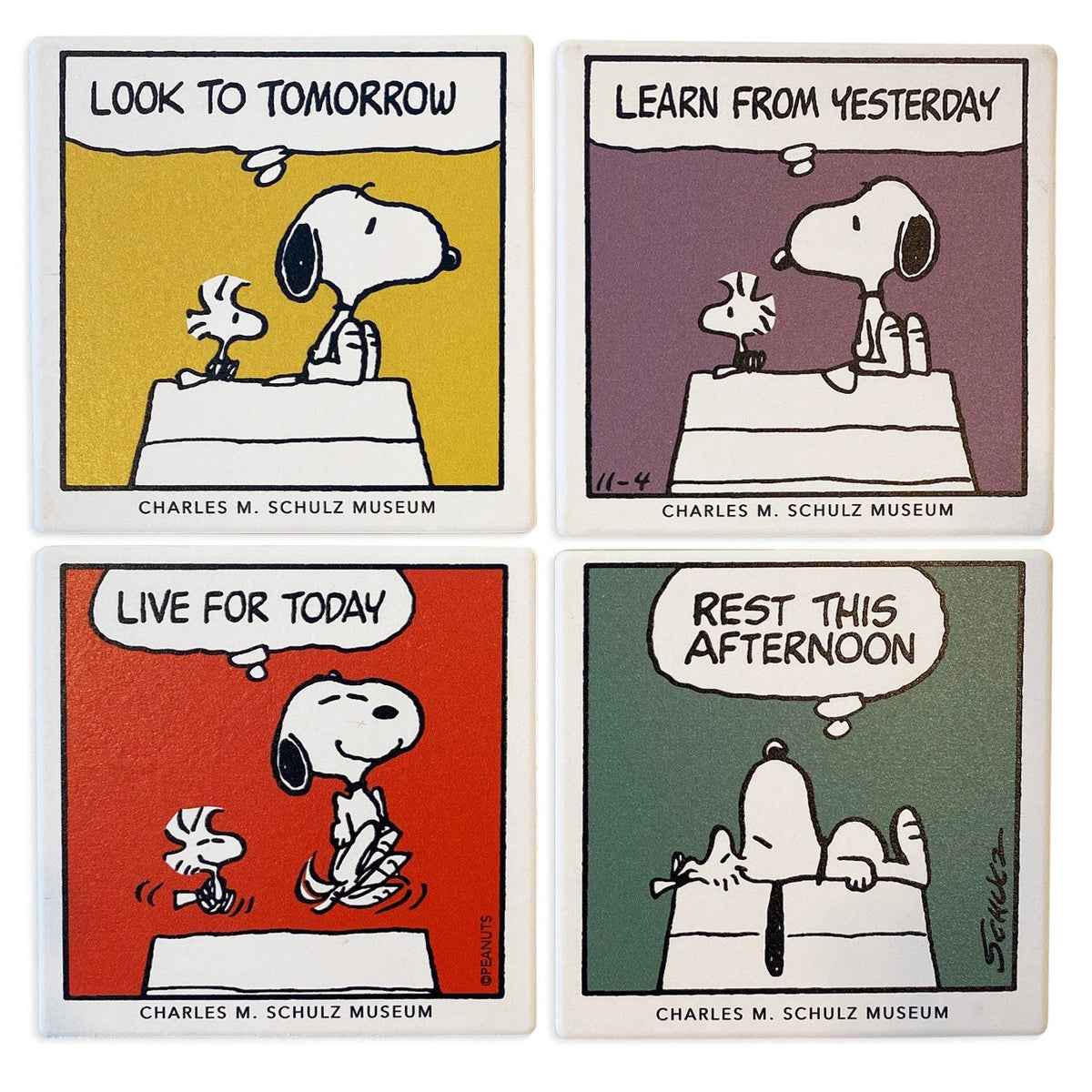 Snoopy & Woodstock Square Coaster Set – CHARLES M. SCHULZ MUSEUM STORE